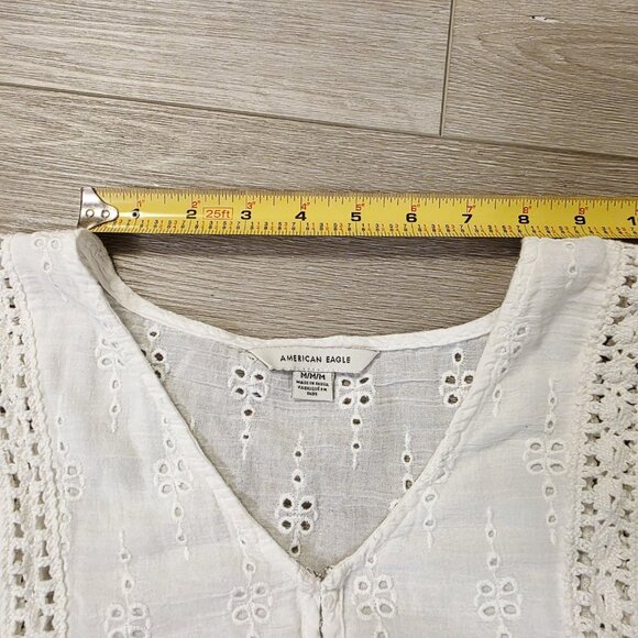 American Eagle Stitch Crochet Embroidered Peasant Top Shirt Boho Sz M READ - Picture 5 of 7